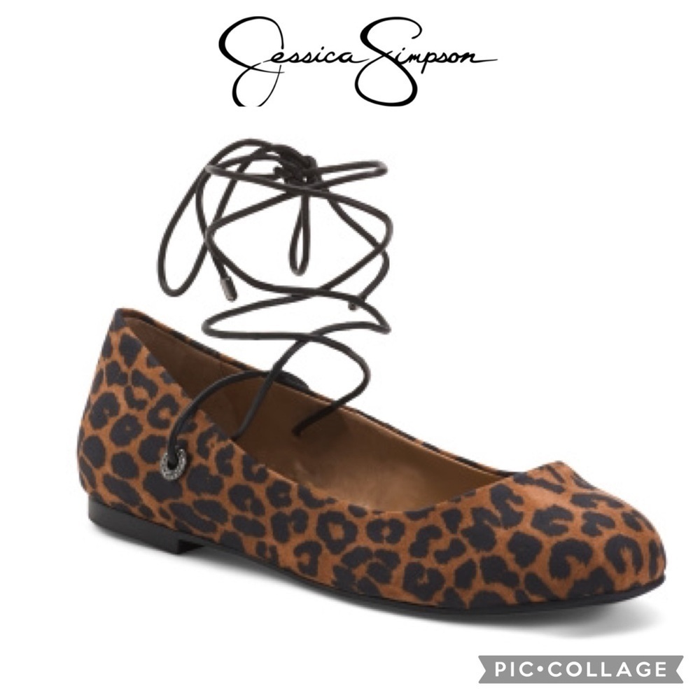 JESSICA SIMPSON Bingley Lace Up safari leopard animal print Flats size 7.5 NWT
